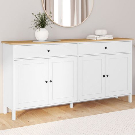 Aparador ACHILLE 160cm con 4 puertas y 2 cajones blancos y encimera de madera (1/5)