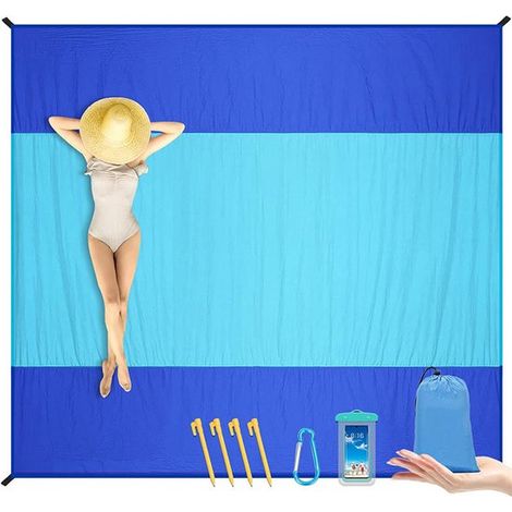 Toalla de playa - Resistente a la arena e impermeable - 200 x 210 cm - Azul (1/5)