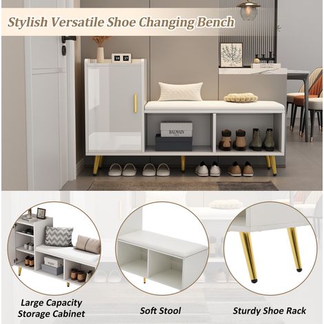 Mueble zapatero con banco 120x35x71,5 cm blanco de aglomerado para entrada (1/5)