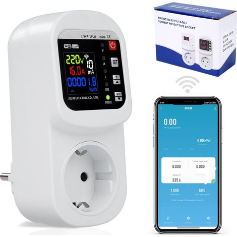 16A wifi Prise intelligente Compteur électrique Prise de courant Mesureur de courant Prise Protection contre les surtensions Prise Courant Dispositif de protection contre les fuites. (1/5)
