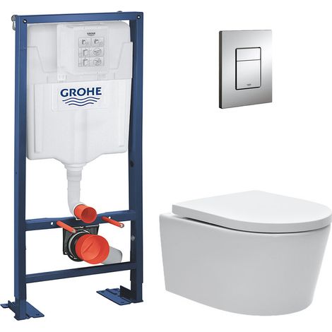Pack WC bâti-autoportant Rapid SL + WC SAT rimless fixations invisibles + Abattant softclose + Plaque chrome