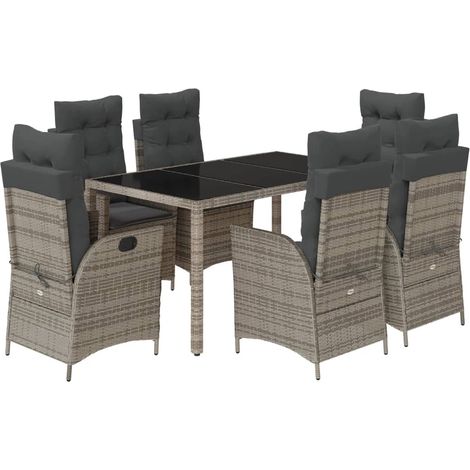 Maison Exclusive - 7-tlg. Garten-Essgruppe mit Kissen Grau Poly R