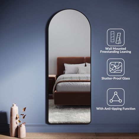 ELEGANT Freestanding Mirrors with Detachable Bracket, Arch Full Length Body Dressing Mirror for Floor/Wall in Bedroom Living Room, 1600 x 600 x 28mm (1/5)