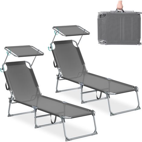 Songmics – Transat pliant extérieur avec dossier réglable et pare-soleil – Lot de 2 – Tissu respirant et résistant aux intempéries – 189 x 53 x 28,5 cm