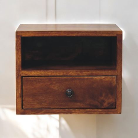 Accessoire pour chat, 1 tiroirs, Table de nuit murale Solis à 1 tiroir en châtaignier, format pratique, style moderne et facile à associer