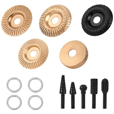Wood Carving Discs for Inch Angle Grinders Wood Grinding Wheels Rotary Cutters Adapter Rings (1/5)
