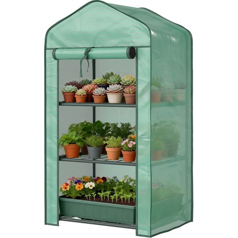 Serre de jardin avec étagères 3 niveaux, serre de balcon, bâche renforcée PE, châssis en acier, 59 x 39 x 127 cm, vert (1/5)
