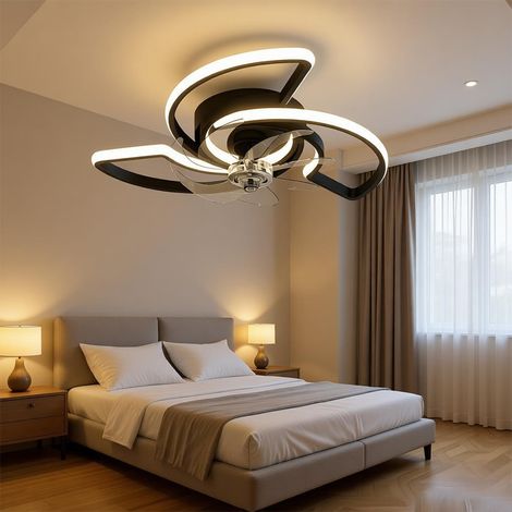 Ventilateur de plafond encastré moderne avec éclairage réglable, 6 vitesses de ventilation, télécommande incluse, noir (1/5)