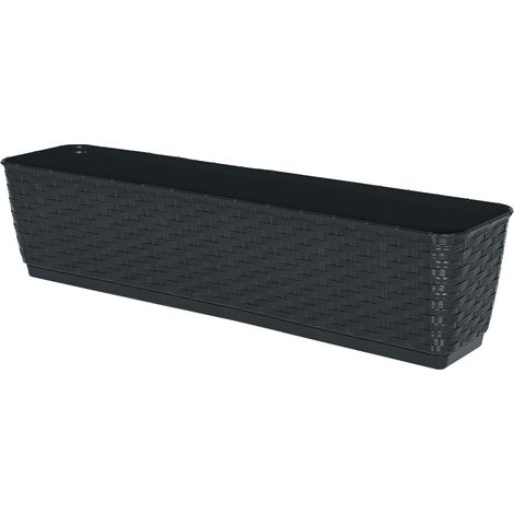 Balkon Blumenkasten mit Halterung und Bewässerungssystem - 60 x 15 cm - Kunststoff Geländer Pflanztopf in anthrazit - Pflanzkasten Blumentopf zum Einhängen mit Bewässerungsboden