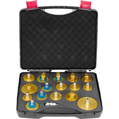 Kit purge maître-cylindre de frein, 17 pcs, ensemble d'adaptateurs de purge de frein, avec kit complet et poignée, professionnel et durable, pour remplissage du liquide de frein des véhicules (1/5)
