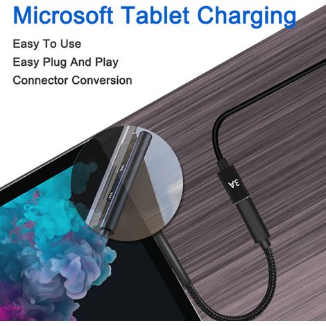 Cable de carga USB-C para Microsoft Surface, una solución portátil de alta calidad con indicador LED, para dispositivos Surface Connect, color negro (1,8 metros).