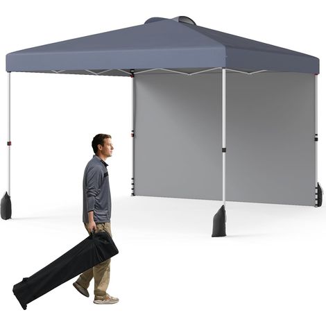 GOPLUS Tonnelle de Jardin Exterieru 3 x 3 M, Tonnelle Pliante Portable avec Lestage Tente Poids, Paroi Latérale, 266/276/286 CM,Solaire Extérieur avec Sac roulettes, 4 Cordes/Ancres, 8 Piquets (Gris) (1/5)
