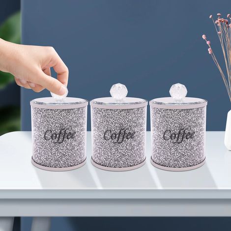 3 Stück Glaskanister Kaffee Zucker Tee Behälter Getreidemehl Glass Vorratsgläser (1/5)