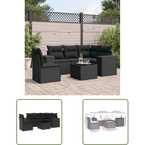 The Living Store 6-tlg. Garten-Sofagarnitur mit Kissen Schwarz Poly Rattan - Gartenmöbel - Esstischgarnitur - Outdoor Möbel - Lounge Set - Rattan Gartenmöbel (1/3)