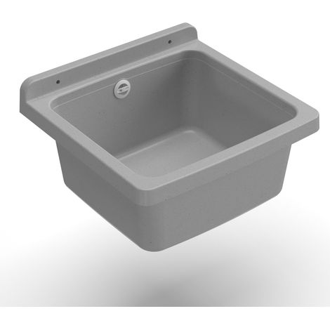 Lavandino pilozzo a muro da esterno colore cemento con kit incluso 40x40x19H cm (1/4)