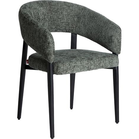 Chaise contemporaine en fer noir finition mate assise marbrée grise - Noir mat et gris marbré (1/5)