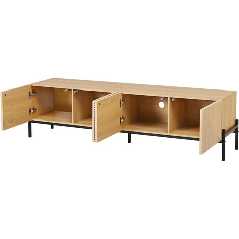 Mobile TV moderno in MDF naturale con 4 ante e struttura geometrica (1/5)