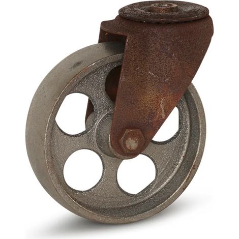 Roulette pivotante - MESO - Vintage rétro fonte argentée - 125mm - Trou central - 100kg (1/2)