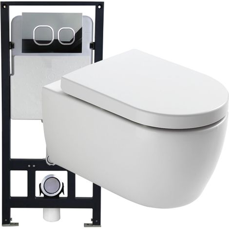 BERNSTEIN - Inodoro suspendido oferta especial pack económico 1: NT2038 - y bastidor de soporte G3004A con placa de liberación Modelo 4111 negro mate