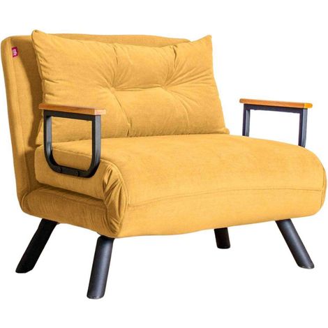 Les Tendances – Canapé-lit 1 place moutarde – Structure en métal – Dossier réglable 14 niveaux – Largeur d'assise 67 cm – Taille lit 175x60 cm