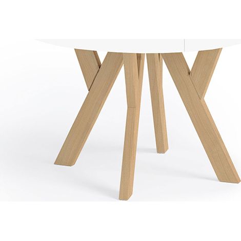 Table de salle à manger ronde extensible PERO, style loft, scandinave, diamètre : 90 / 140 cm, couleur : blanc / hêtre naturel