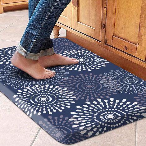 Popular Nordic-style luxury wipeable, no-wash kitchen mat with classic floral design, high-end feel, oil-resistant and stain-resistant - Chrysanthemum - Blue woven texture, sloping design - 441201.2CM