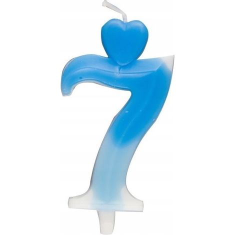 Bougie en forme de cœur numéro 7, bleue et blanche, 6,5 cm