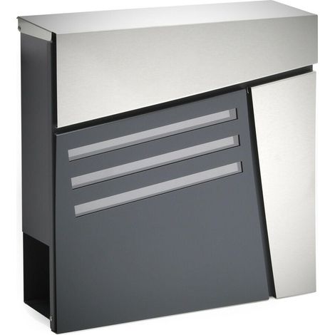 Buzón de pared de diseño antracita de acero galvanizado y periódico de acero inoxidable antracita 160000096