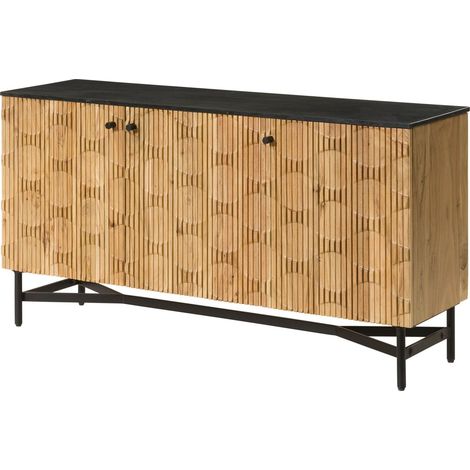 Credenza in legno di acacia 150x40x76 Laccato - naturale / marmo scuro LONDON 100