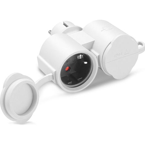 Double fiche pour Prise Adaptateur, Adaptateur de Prise, multiprise Double Extérieur IP44, Int/Ext Convient, avec fiche Mise à la Terre 16A/250V/Max 3500W (Blanc) (1/5)
