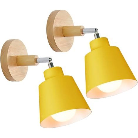 E27 Wandleuchte für den Innenbereich, Deckenleuchte im Vintage-Industriestil, Retro-Leuchte aus Metall und Holz, verstellbar für Schlafzimmer, Küche, Restaurant (Gelb, 2 Stück) (1/5)