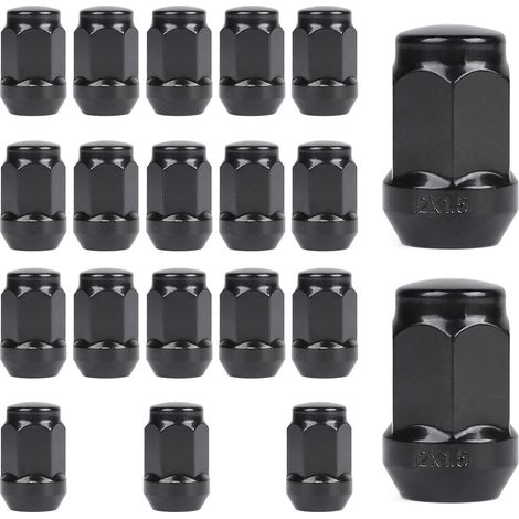 20 x Écrous de Roue M12 x 1,5 Écrou de Roue Fermé Cône 60°, Compatible avec Ford, Toyota, Hyundai, Kia, Mazda, Honda, BYD - Noir (1/5)