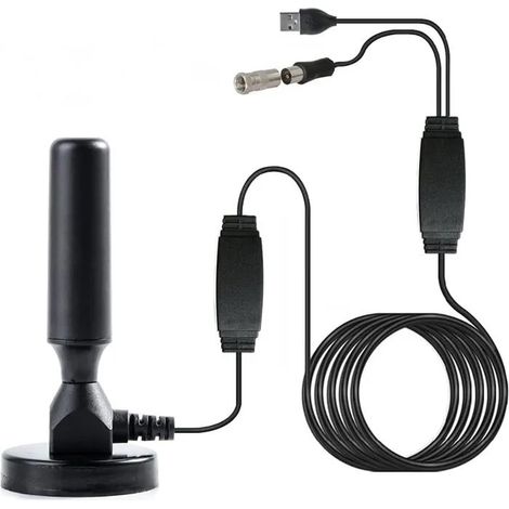 Antenne TV Intérieur et Extérieur Puissante TNT DVB-T2 - Amplificateur de Signal 4K HD avec Câble Coaxial 3M (1/5)