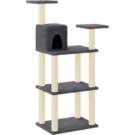 Árbol para gatos, muebles, torre, juguete para escalar, rascador, plataforma de escalada con postes rascadores de sisal oscuro, 118,5 cm, gris, 020022648 (1/5)