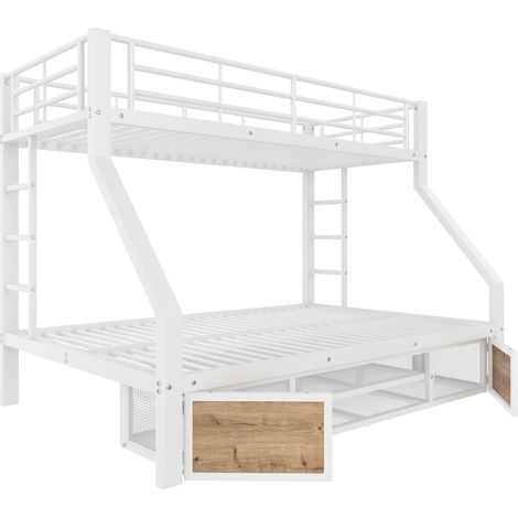 Kinder-Etagenbett Weiß 90x200/140x200 cm mit Schuhregal und Stauraum (1/5)