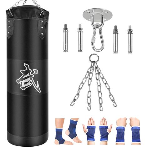 Sac de Frappe Boxe Suspension Kit - Adulte Lourd MMA Punching Muay Thai Arts Martiaux Kickboxing (Non Rempli) Boxe Chaine Punching Bag Sac de Frappe Durable (1/5)
