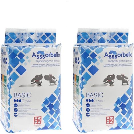 Multipack da 2 confezioni basic tappetini igienici per cani con strisce adesive 60x60 cm