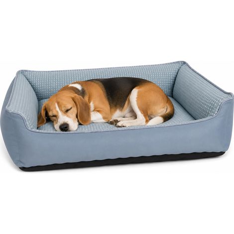 Panier Chien - Coussin Chien et Chat - Tapis rafraichissant - Panier Rectangulaire Bleu - Housse Amovible - Antidérapant - Frais en Été et Confortable en Hiver - 80 x 67 cm (1/5)