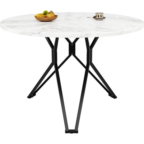 Table à manger ronde 100 x 100 x 76 cm en MDF aspect marbre noir, pied métallique réglable, stable et facile à entretenir pour cuisine, salle à manger et salon  CHICFURN (1/5)