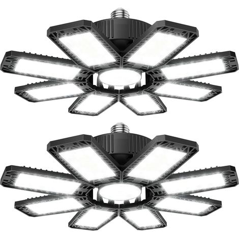 Éclairage LED Garage 210W 21000 Lumen, 2PC Lampe Atelier Plafonnier, Déformable à 8+1 Panneaux Ajustables, E26/E27 Plafond LED Pour Sous-sol, Entrepôt, Magasin (1/5)