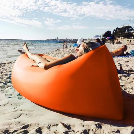 Canapé de plage gonflable, Lit gonflable 200 x 70 cm, Idéal pour le camping et la plage, Orange, Polyester (1/4)