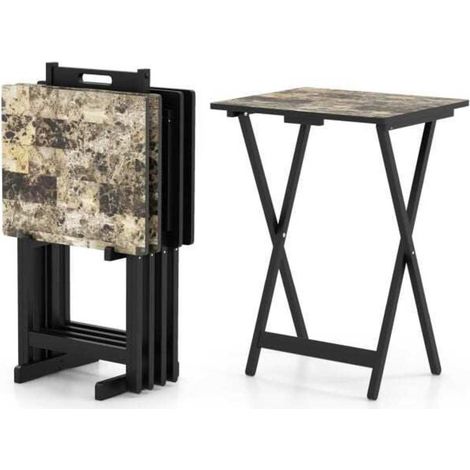 Intérieur extérieur, lot de 4 tables pliantes pour balcon, salon ou camping, plateau effet marbre (1/5)