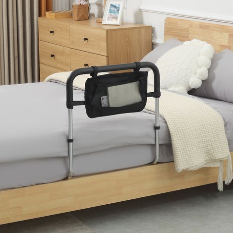 Barre d'appui lit barrière sécurisée protection poignée réglable 5 hauteurs pochette rangement 87Lx51.5lx45-55H cm