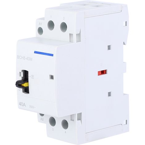 Contacteur secteur domestique BCH8-40M 2P 40A 230V, montage sur rail DIN, avec interrupteur de commande manuel (2NO) (1/5)