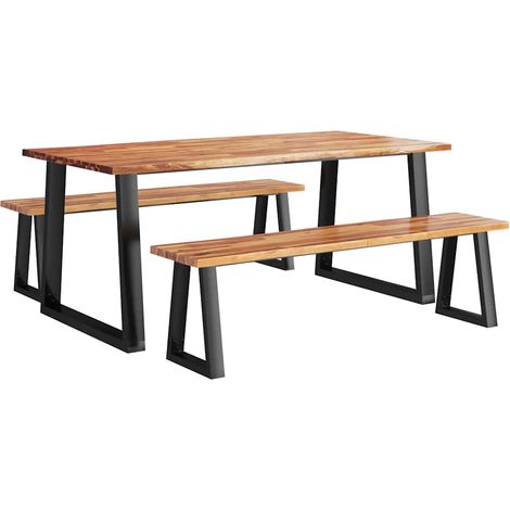 Ensemble à manger 3 pcs  Meubles de salle à manger avec bord vivant bois massif d'acacia (1/5)
