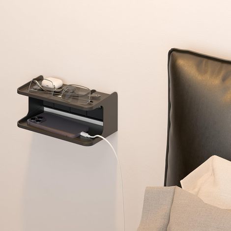 Tablette Murale de Chevet - Petit Étagère Support Mural à 2 Niveaux Universel Organisateur Porte-Objets Murale pour Téléphone Portable Lunettes, Clés, Réveil, pour Salon, étude, Bureau (1/5)