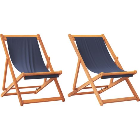 Folding Beach Chairs 2 pcs Blue Fabric vidaXL