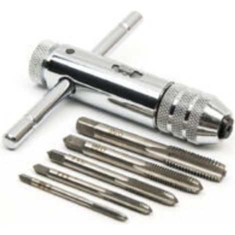 T Barre Poignée Porte-taraud à cliquet, Clé à taraud réglable avec 5pcs M3-M8 3mm-8mm filetage de vis à métaux à fiche métrique en forme de T de taraudage, (1/5)