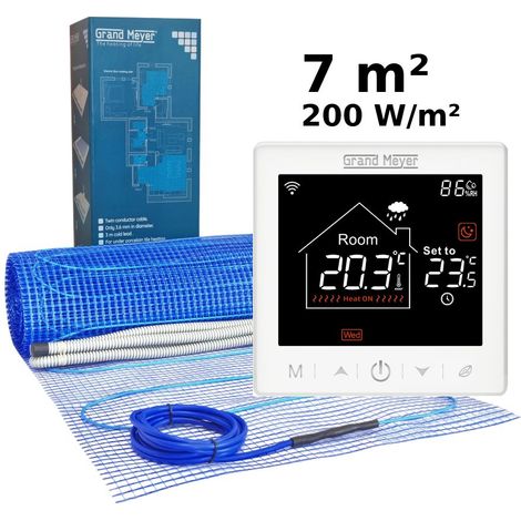 Kit de calefacción por suelo radiante 7 m², 200 W/m² + SN-10 termostato Wi-Fi programable