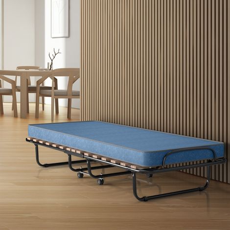 Lit Pliant sur Roulettes 190 x 80 x 33 CM Lit d'Appoint avec Matelas en Mousse 6,5 CM pour Maison et Bureau Noir+Bleu CW3585 Maison Chic (1/3)